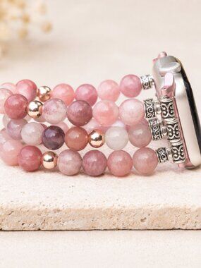 Apple Watch Band 38/40mm Strawberry Quartz Jade Beaded Crystal Bracelet Gift